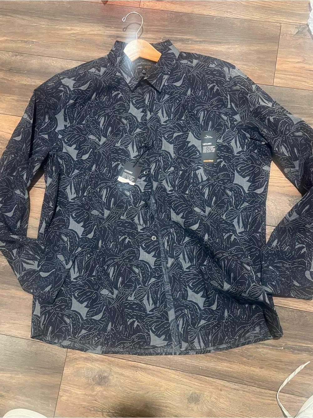 Marc Anthony Men's Long-Sleeve Leaf Print Button-Up Shirt - Blue XL